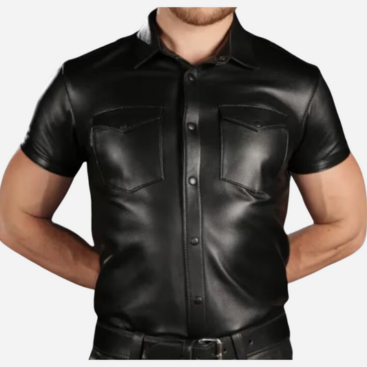 Discover our Classic Stylish Men's Leather Shirt, crafted from genuine leather for a timeless look. This versatile black button-down shirt is perfect for both casual outings and formal events. Elevate your wardrobe with premium quality and a tailored fit. Shop now and make a fashion statement!