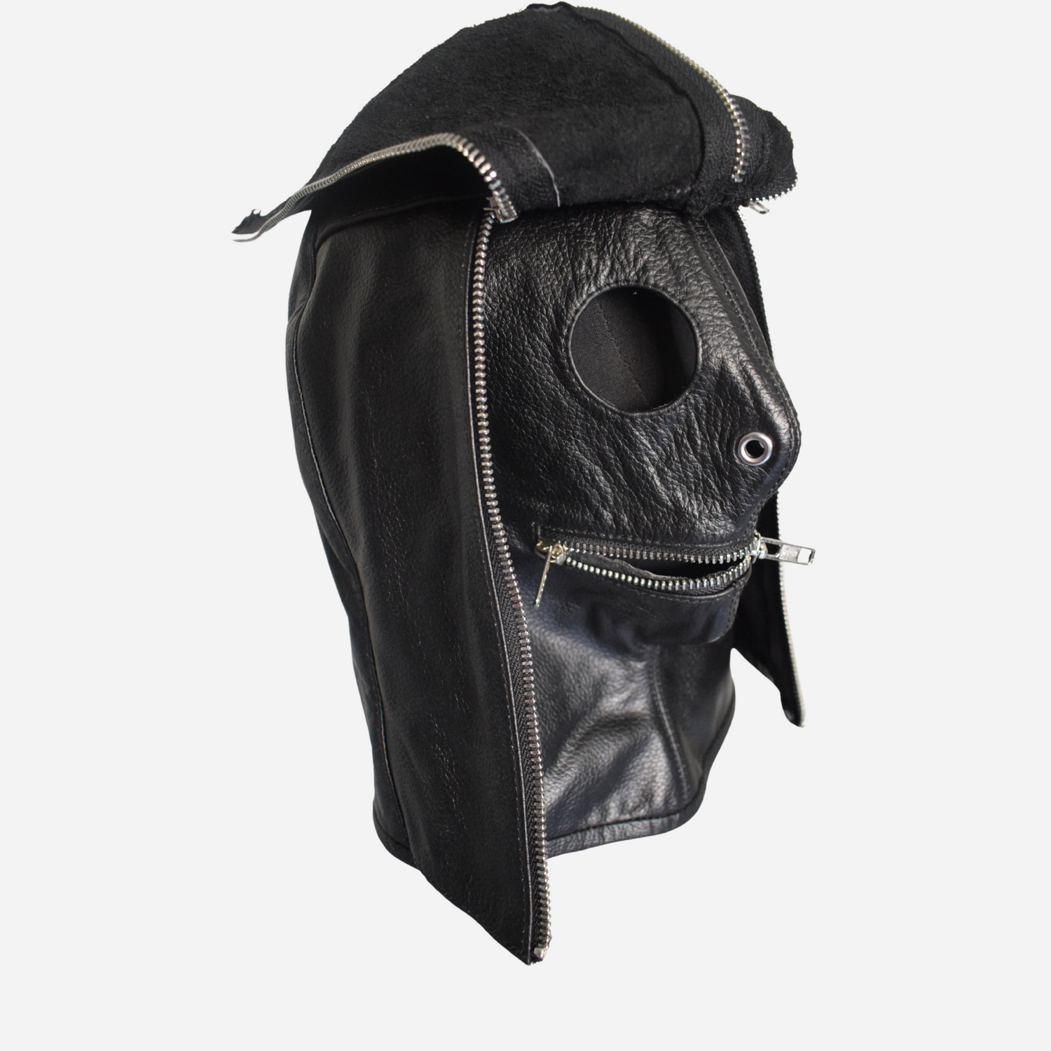 Elevate your cosplay with our Genuine Leather Double-Layer Hood Mask Harness! Crafted from premium leather, this adjustable headgear features a zipper mouth and eye openings for ultimate versatility. Perfect for enhancing your BDSM character, it's designed for a snug fit. Explore now for a transformative experience!