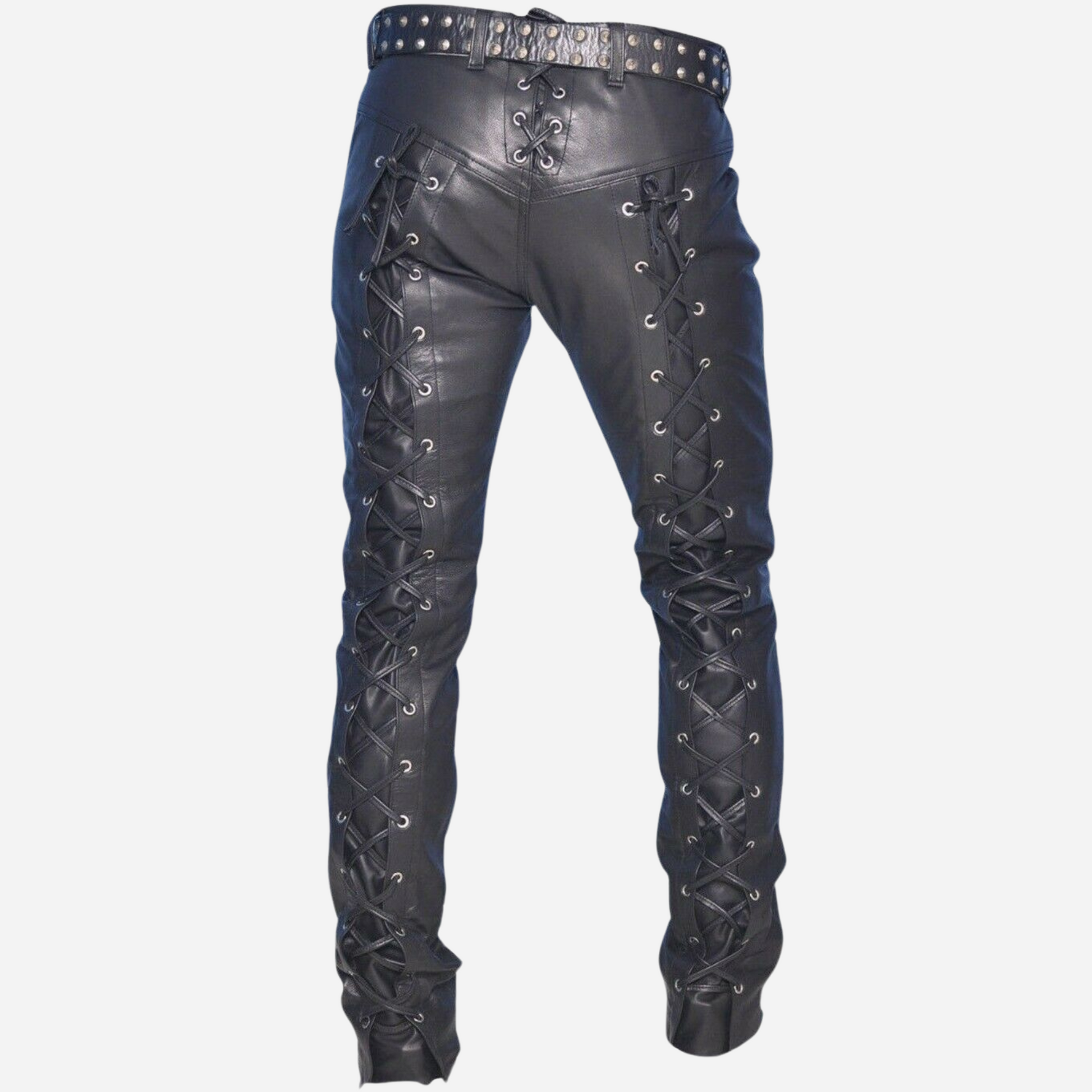 Elevate your wardrobe with our Genuine Leather Pants featuring an Adjustable Lace-Up Closure. Crafted from premium black leather, these versatile pants combine comfort and style. Perfect for casual outings or a night out, they feature practical pockets and custom sizing. Shop now for timeless elegance!