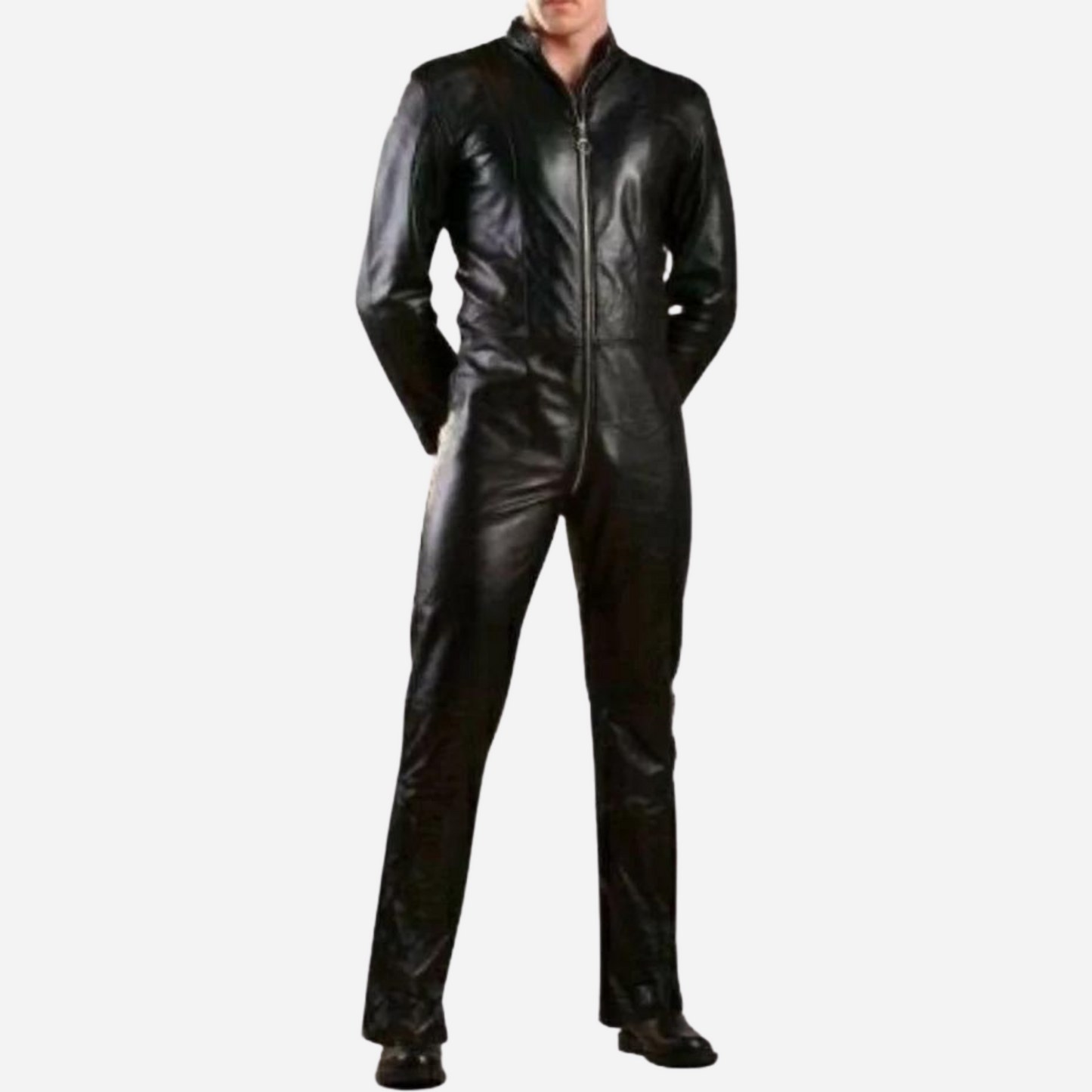 Elevate your style with our Premium Genuine Leather Jumpsuit. Featuring a sleek black color, soft leather, and a mock collar, this jumpsuit combines elegance with comfort. Long sleeves with adjustable zipper cuffs and a YKK two-way zipper offer versatility.  Shop now for high-quality, sophisticated fashion.