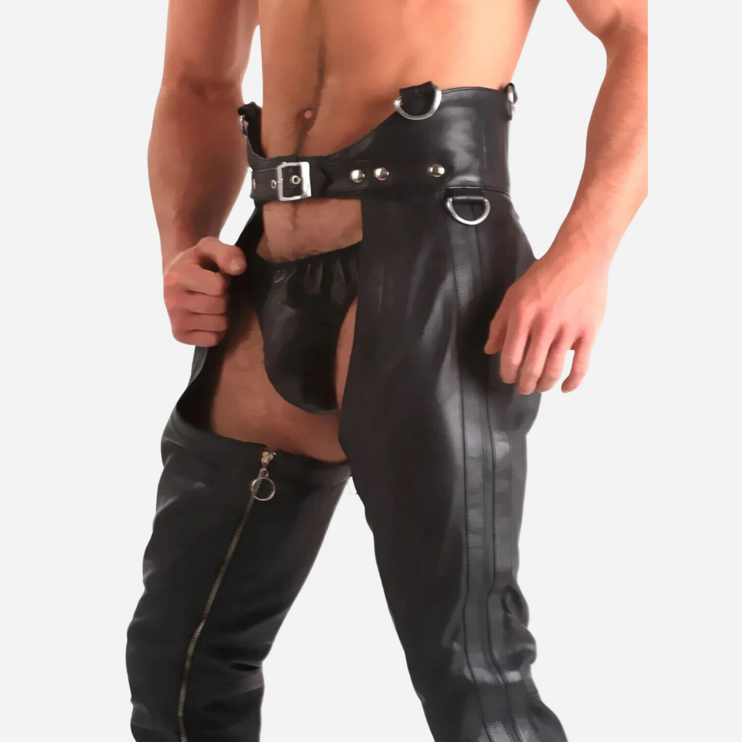 Shop our Genuine Leather Zipper Chaps—stylish, durable, and perfect for riding or everyday wear. Available in all sizes, including custom options. Elevate your look with this timeless, functional piece!