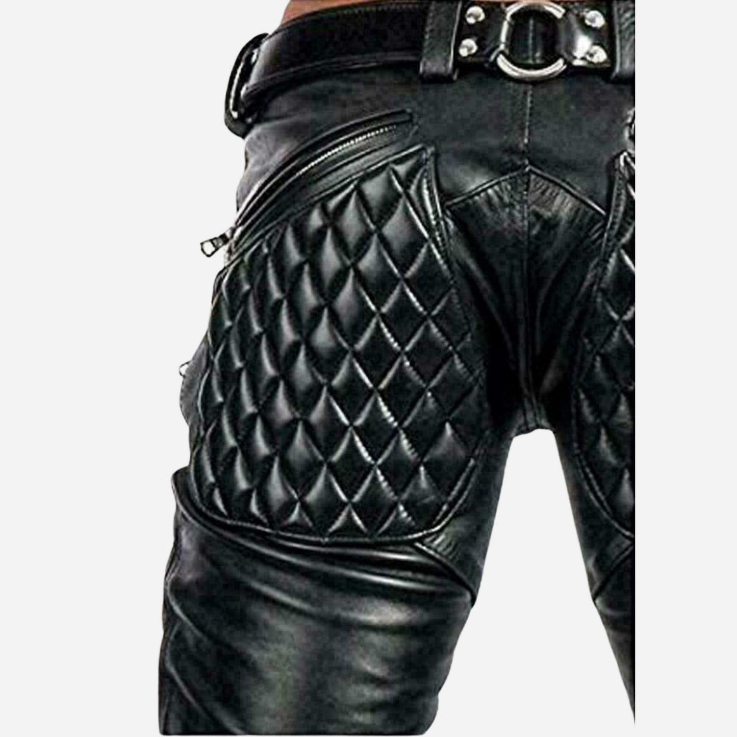 Rev up your style with our Men's Black Quilted Leather Motorcycle Pants. Crafted from premium real leather, these durable pants feature front zippers for added flair and comfort. Perfect for rides or casual outings. Shop now and hit the road in style!