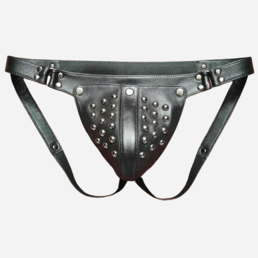 Our Men's Real Leather Thong Pouch Slip String Underwear. Made from premium sheepskin leather, these stylish briefs feature a supportive jockstrap thong design, detachable slip, and adjustable string waistband for ultimate comfort. Perfect for special occasions or daily wear!