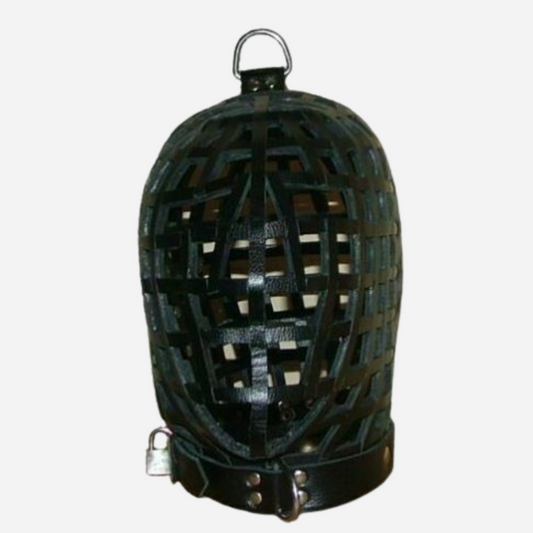 "Explore our Real Leather Bondage Cage Hood Mask, crafted for exceptional restraint and sensory play. Made from premium leather, this mask features a cage design for intense bondage experiences. Adjustable and durable, it's perfect for BDSM enthusiasts. Elevate your gear with luxurious functionality. Shop now!"