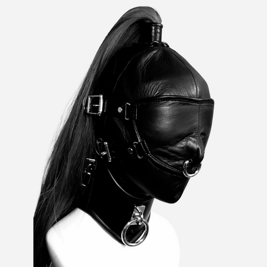 "Discover the ultimate in style and sensation with our premium Hood Mask. Perfect for BDSM, fetish, and sensory play, this adjustable mask offers comfort and versatility. Made from high-quality materials, it enhances your kink experience and adds a touch of elegance. Shop now for unique bondage gear."