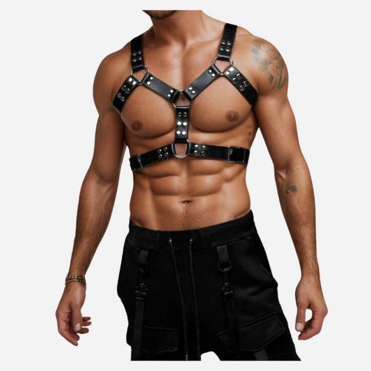 Shop our Genuine Leather O-Rings Chest Harness with Adjustable Straps. This stylish, durable harness offers a perfect fit for any body type, making it ideal for various occasions. Elevate your fashion game today! Explore our leather accessories and size guide for the best options.