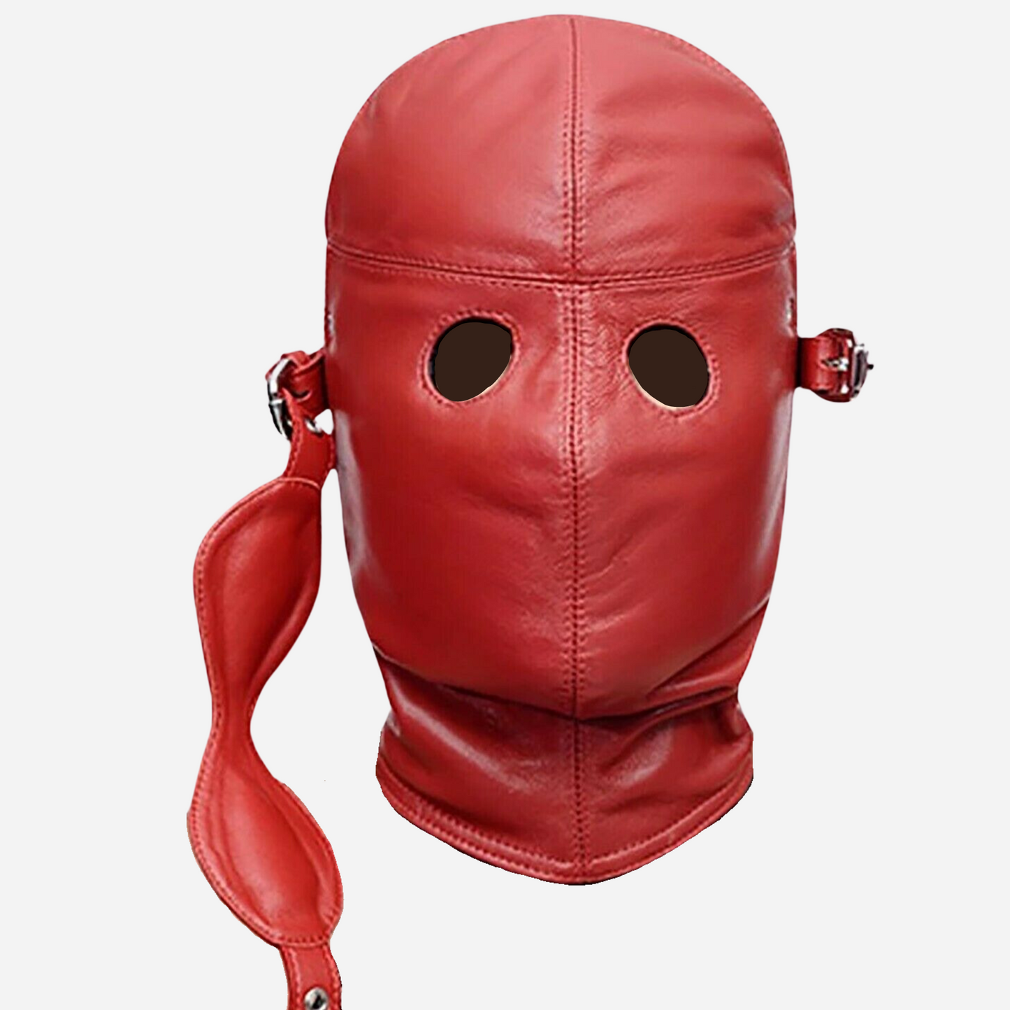 Discover our 100% Genuine Leather Blindfold, featuring padded eyes and a secure full back lacing. Available in Black and Red, it offers breathable comfort and can be customized with mouth and nose openings. Perfect for enhancing your intimate experiences. Shop now for luxury and style!