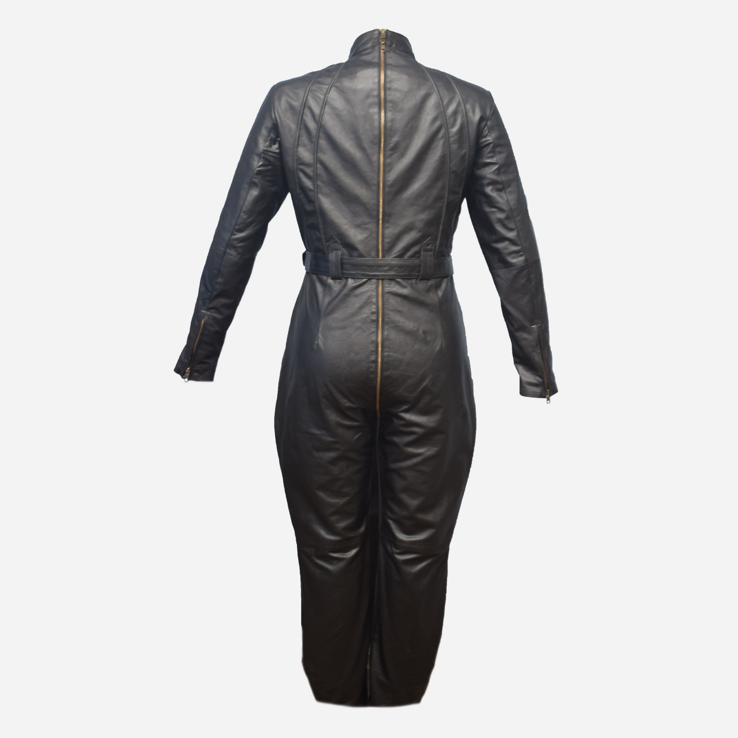 Elevate your style with our Gothic Leather Catsuit. Made from high-quality, soft leather, this ladies' jumpsuit features a sexy belt buckle neck, long sleeves with YKK zippers, and a full-length two-way zipper. Available in all sizes with custom options. Shop now for premium fashion!