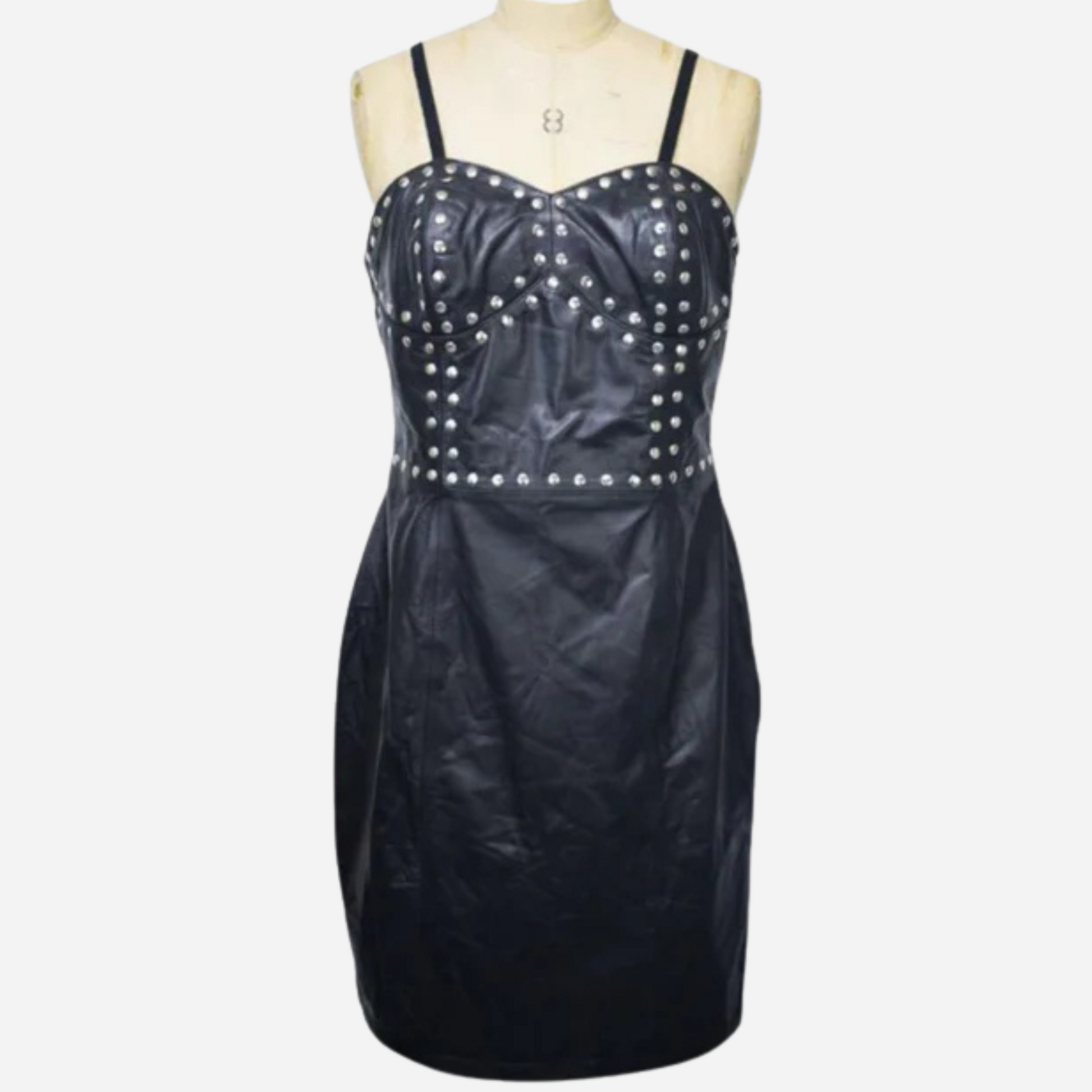 Women Studded Real Leather Bodycon Casual Formal Dress