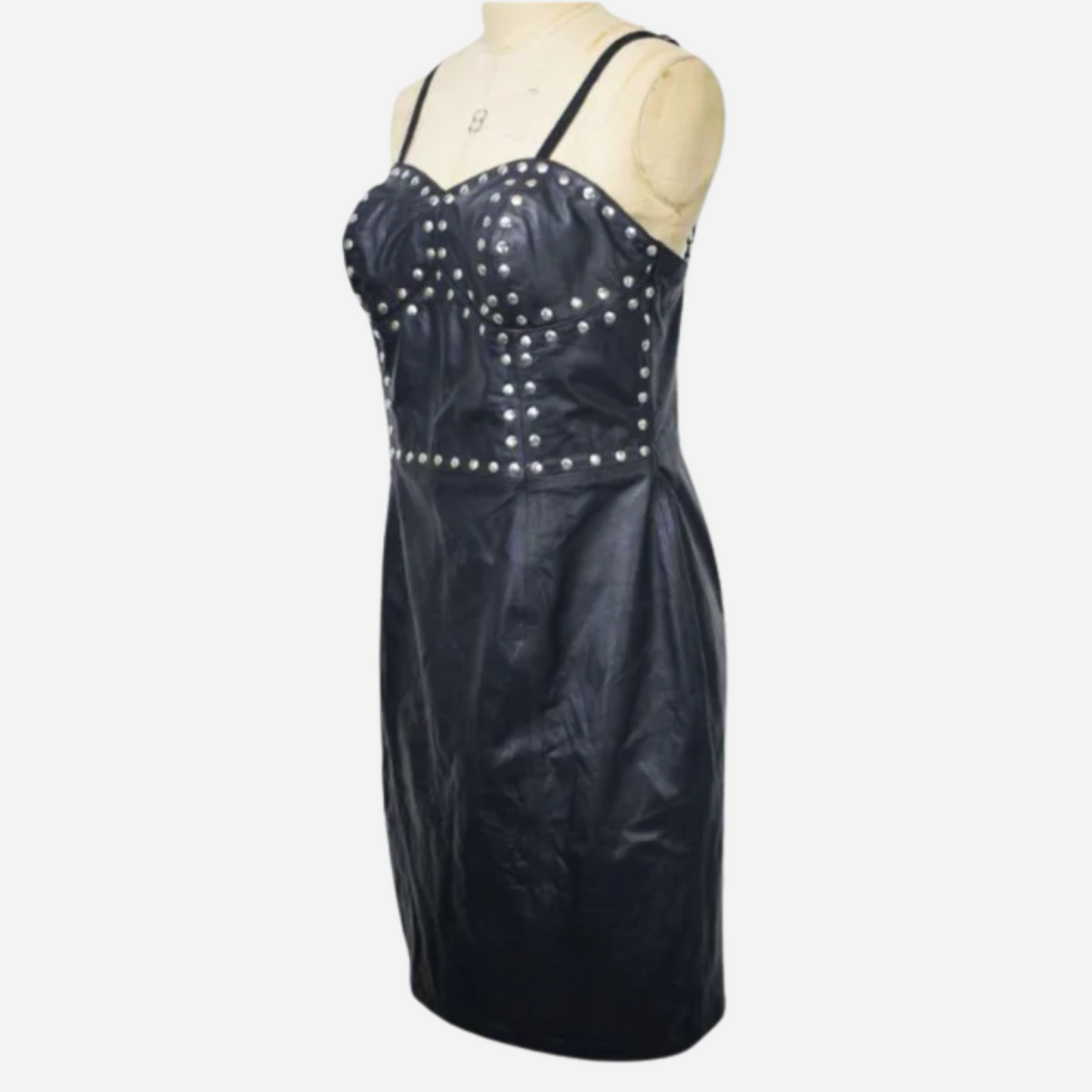 Women Studded Real Leather Bodycon Casual Formal Dress